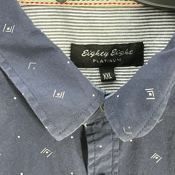 Eighty Eight Platinum Button Up Shirt Men XXL Blue All Over Print Long Sleeve - Picture 3 of 4